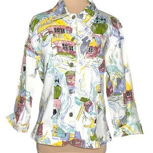 Ultimate Designs White Multi-Coloured Abstract Print Jacket Vintage Size Medium